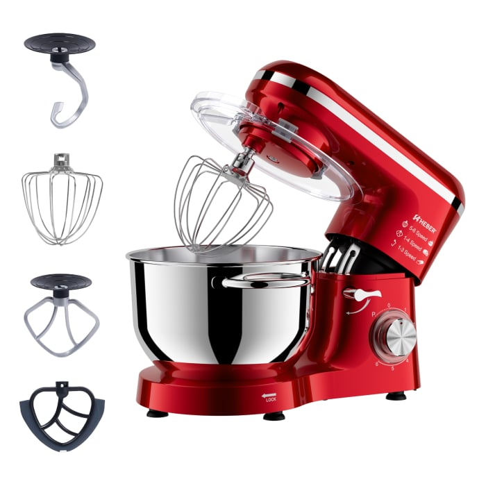 Mixer cu bol din inox Heber®, 1500 W, Bol 6.2 L inox, 6 Viteze, Functie Pulse, Miscare eliptica