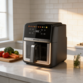 Friteuza cu aer cald Heber®, 2000W, 9L, Display digital touch, 10 programe, Interior metalic, Fara ulei, Negru