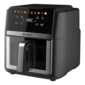 Friteuza cu aer cald Heber®, 2000W, 9L, Display digital touch, 10 programe, Interior metalic, Fara ulei, Negru