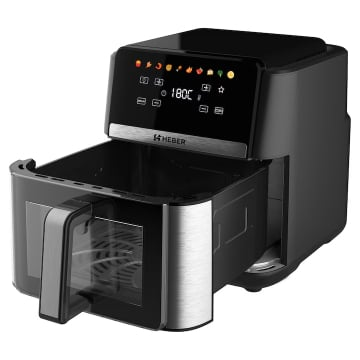 Friteuza cu aer cald Heber®, 2000W, 9L, Display digital touch, 10 programe, Interior metalic, Fara ulei, Negru