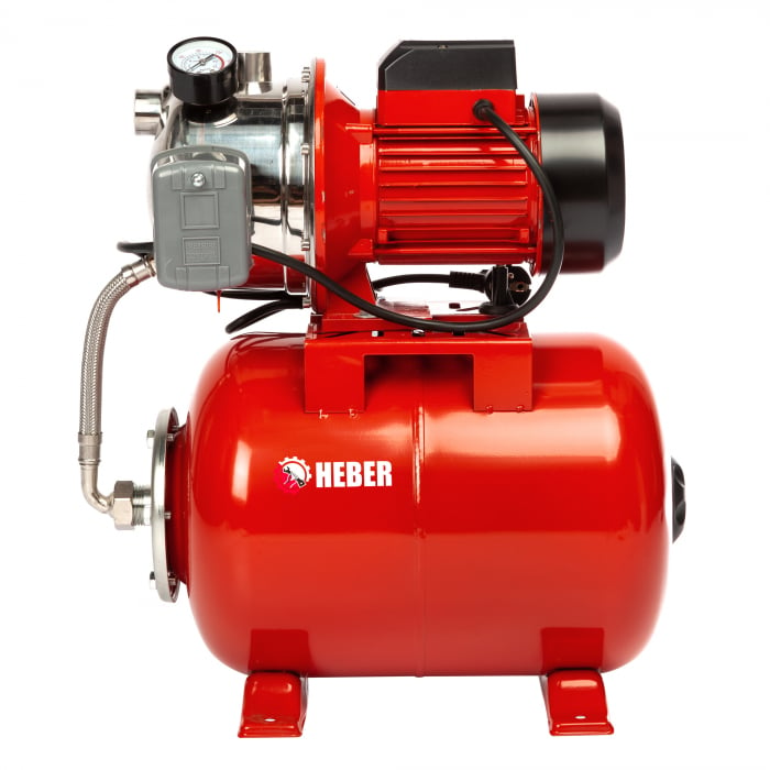 Hidrofor de mare putere Heber®, AUTOJS80, 24L, 1000W, 50l/min, H refulare 40m, pompa din fonta si inox