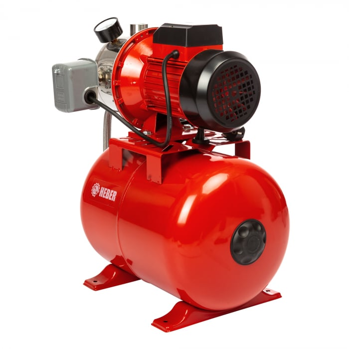 Hidrofor de mare putere Heber®, AUTOJS80, 24L, 1000W, 50l/min, H refulare 40m, pompa din fonta si inox