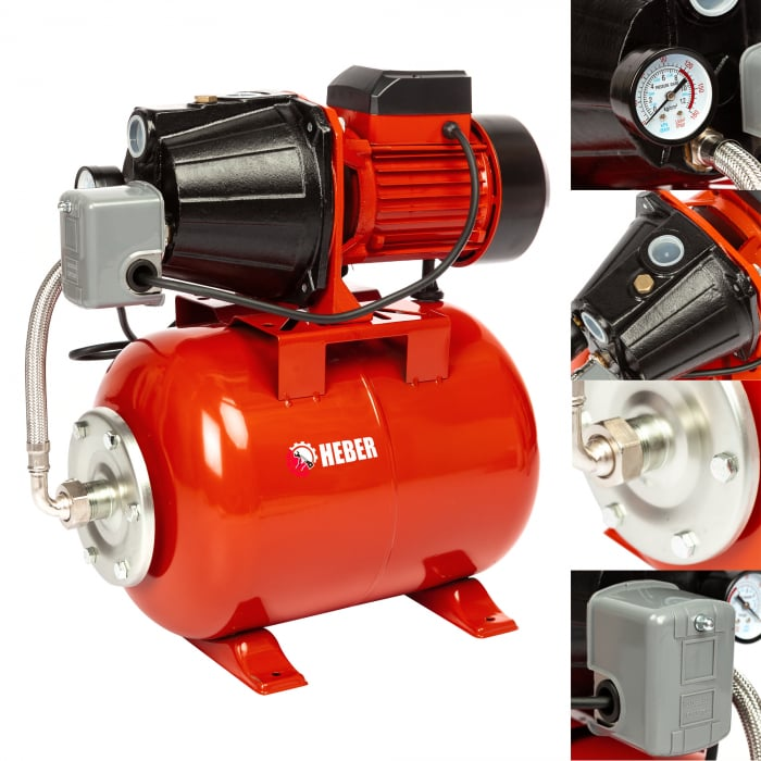 Hidrofor Heber®, AUTOJET80S, 24L, 1000W, 50l/min, H refulare 40m, cu turbina din bronz