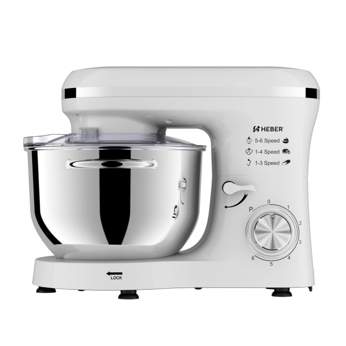 Mixer cu bol din inox Heber®, 1500 W, Bol 6.2 L inox, 6 Viteze, Functie Pulse, Miscare eliptica