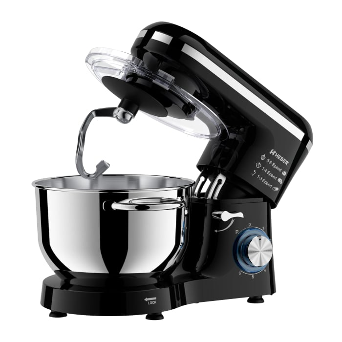 Mixer cu bol din inox Heber®, 1500 W, Bol 6.2 L inox, 6 Viteze, Functie Pulse, Miscare eliptica