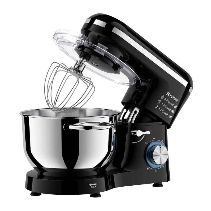 Mixer cu bol din inox Heber®, 1500 W, Bol 6.2 L inox, 6 Viteze, Functie Pulse, Miscare eliptica