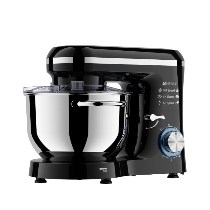 Mixer cu bol din inox Heber®, 1500 W, Bol 6.2 L inox, 6 Viteze, Functie Pulse, Miscare eliptica