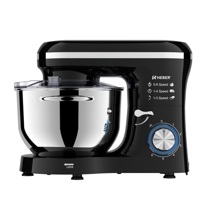 Mixer cu bol din inox Heber®, 1500 W, Bol 6.2 L inox, 6 Viteze, Functie Pulse, Miscare eliptica