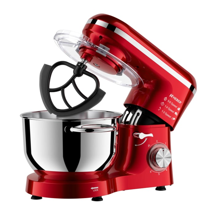 Mixer cu bol din inox Heber®, 1500 W, Bol 6.2 L inox, 6 Viteze, Functie Pulse, Miscare eliptica