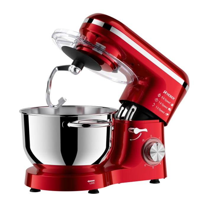 Mixer cu bol din inox Heber®, 1500 W, Bol 6.2 L inox, 6 Viteze, Functie Pulse, Miscare eliptica