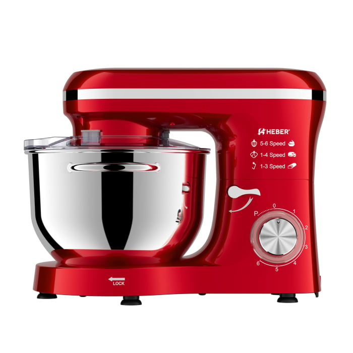 Mixer cu bol din inox Heber®, 1500 W, Bol 6.2 L inox, 6 Viteze, Functie Pulse, Miscare eliptica