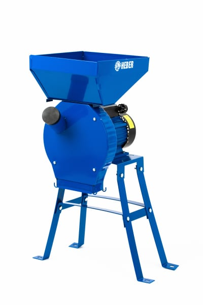 Moara electrica cu suport din metal pentru cereale si stiuleti (2 in 1), HEBER®, Cuva Mare, motor 3,5 kw (100% cupru), 3000 rpm, 300 kg/h, 4 site de rezerva, 20 ciocanele