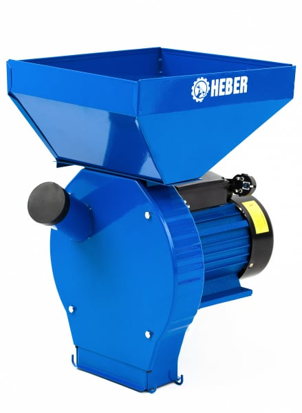Moara electrica cu suport din metal pentru cereale si stiuleti (2 in 1), HEBER®, Cuva Mare, motor 3,5 kw (100% cupru), 3000 rpm, 300 kg/h, 4 site de rezerva, 20 ciocanele