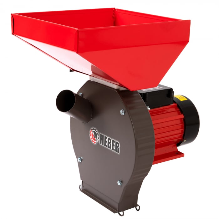 Moara electrica Heber®, 3.8 kw 3000 rpm motor 100% cupru, 300 kg/ora, cuva mare, 20 de ciocanele pentru cereale si stiuleti + sac, surubelnita, perie