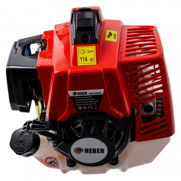 Motocoasa Heber® HBR-6300, 6 CP, 10.000Rpm + 4 Sisteme Taiere, Ham Profesional, MOTOR 2 TIMPI