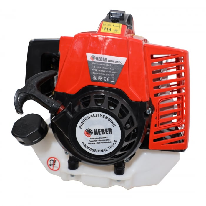 Motocoasa Heber® HBR-6300, 6 CP, 10.000Rpm + 4 Sisteme Taiere, Ham Profesional, MOTOR 2 TIMPI