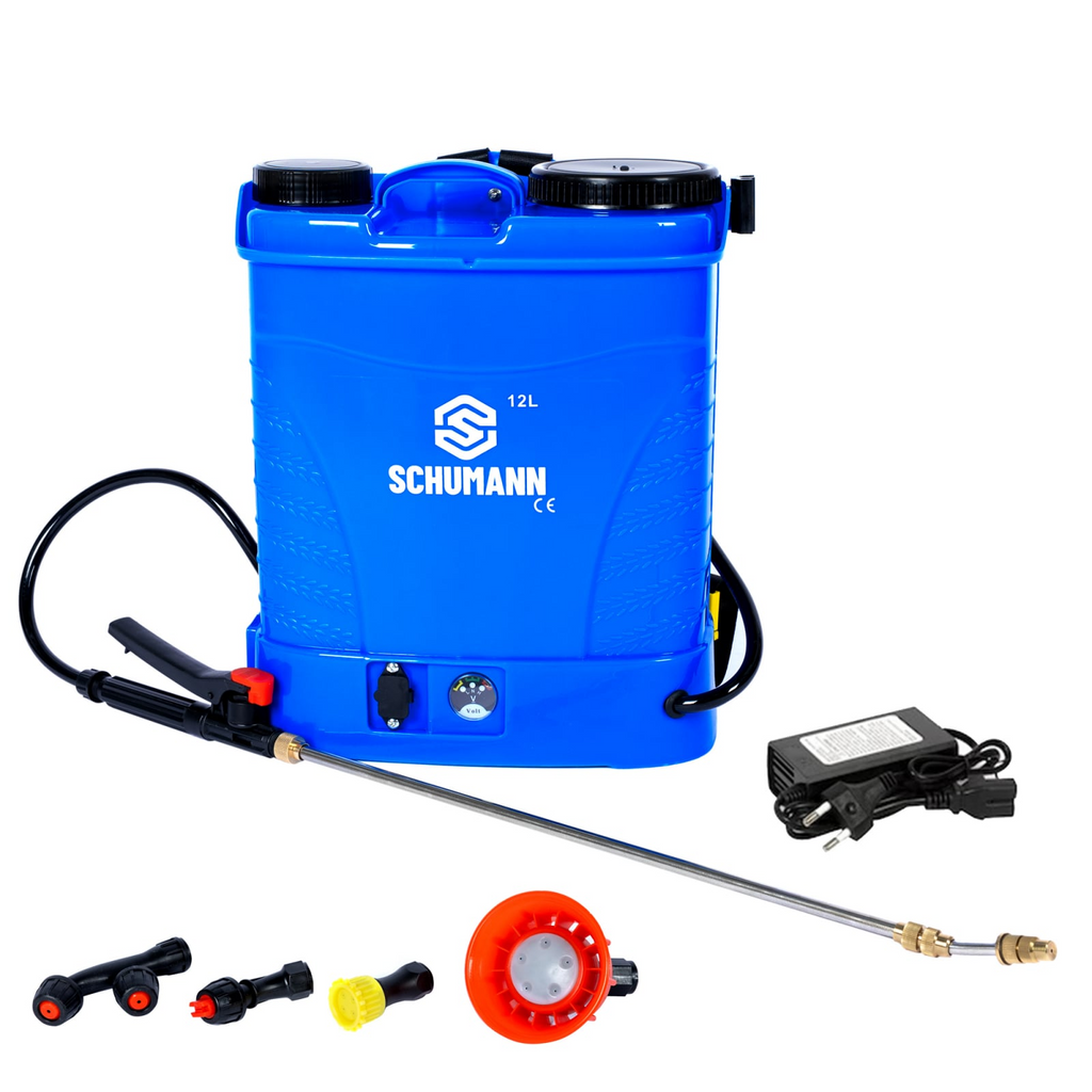 Pompa de stropit electrica, Schumann®, 12 L, acumulator, 6 BAR, regulator, 5 duze de stropire incluse
