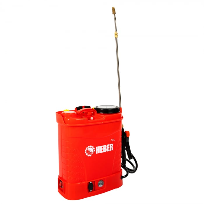 Pompa de stropit electrica , HEBER, 12 L, acumulator, regulator presiune,5 duze incluse