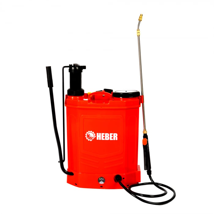 Pompa de stropit electrica + manuala (2in1), HEBER, 16 L, acumulator, 6 BAR, regulator, 5 duze de stropire incluse incluse