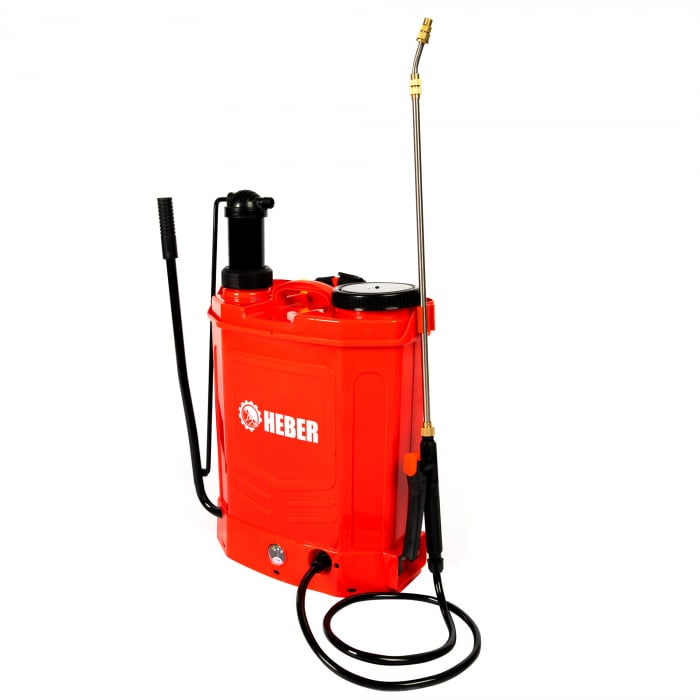 Pompa de stropit electrica + manuala (2in1), HEBER, 16 L, acumulator, 6 BAR, regulator, 5 duze de stropire incluse incluse