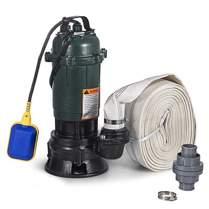 Set Pompa Apa Murdara Heber®,(WC, fosa, hazna) cu turbina, din fonta si plutitor +20m Furtun pompieri 2"+cuple metalice