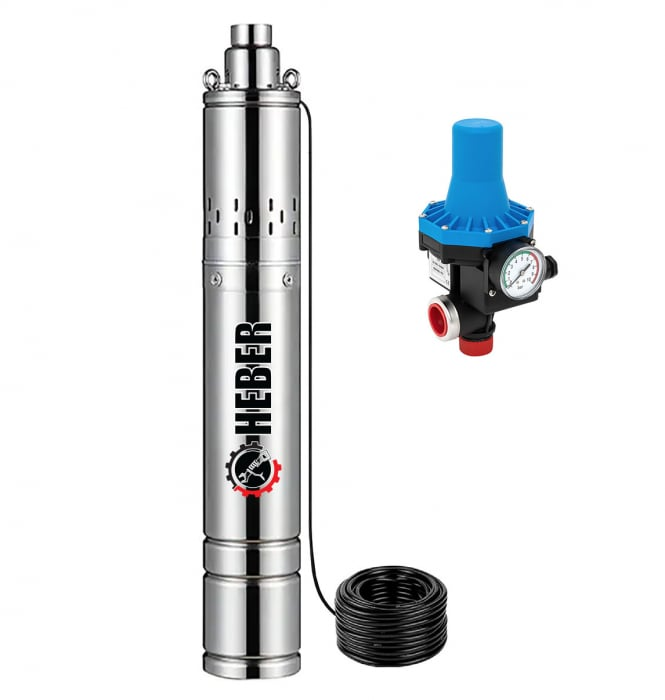 Set Pompa apa submersibila ,1100W, Heber®, 3 m³/h cu Presostat automat ce Inlocuieste vasul de expansiune