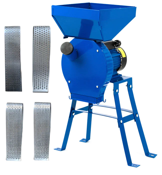 Set moara HEBER® cu suport metalic 2 in 1, 3.9KW, 100% cupru, 300kg/ora, pentru macinat cereale, uruiala, porumb boabe, stiuleti, coceni, butuc cu 20 ciocanele, 4 site