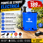 Pompa de stropit electrica + manuala 2 in 1, Schumann®, 16 L, acumulator, 6 BAR, regulator, 5 duze de stropire incluse