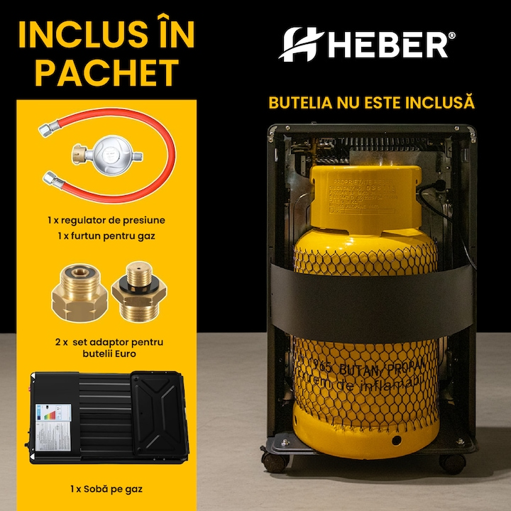 Soba portabila pe GPL si Electric, Heber HBR-7562, Acoperire 20-60 mp, Senzor ODS Siguranta, 4200 W, 4 Roti, Protectie rasturnare, Aprindere Piezo