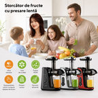 Storcator de Fructe si Legume, Heber®, cu presare la Rece, 2 Viteze Soft/Hard, Display LED, Sita Inox, Functie Reverse, 150W, Ax cu Melc, Recipient Suc 450ml, Sticla pentru calatorie 500ml